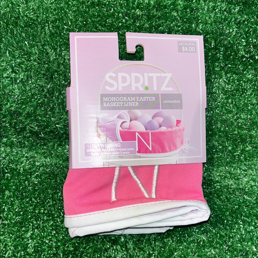 SPRITZ Easter Basket Liner N Monogram Pink/Purple reversible NEW